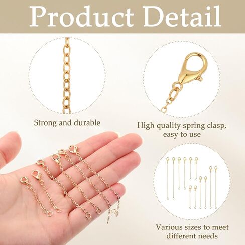 12 Pcs Gold Plated Necklace Extenders for Necklaces Ankle Bracelets Extenders Removable Chain with Lobster Clasp and O-Clasp Delicate Extender Chain Set for Women Jewelry Making in Saudi Arabia