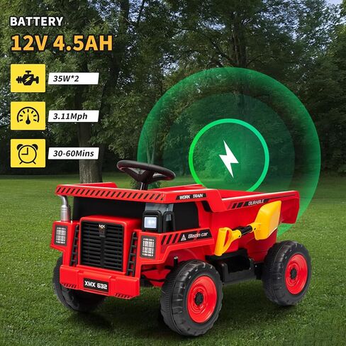 12V Ride On Dump Truck for Kids Electric Ride On Car Toy Toddlers 4 Wheeler Construction Vehicles with Remote Control, Dump Bed, Shovel, LED Lights, Music, for Kids 3-8, Red in Saudi Arabia