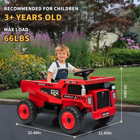 12V Ride On Dump Truck for Kids Electric Ride On Car Toy Toddlers 4 Wheeler Construction Vehicles with Remote Control, Dump Bed, Shovel, LED Lights, Music, for Kids 3-8, Red in Saudi Arabia