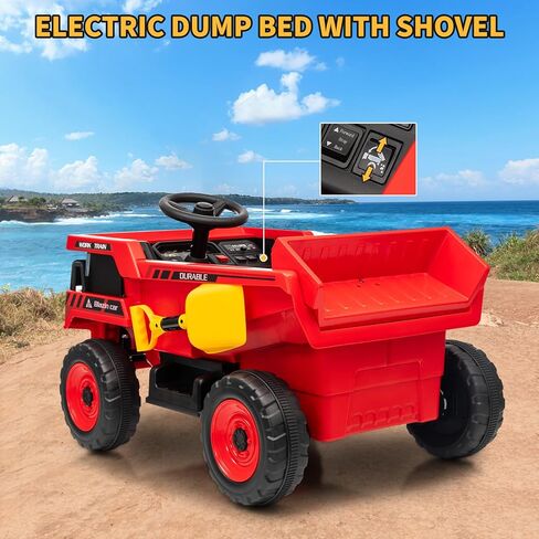 12V Ride On Dump Truck for Kids Electric Ride On Car Toy Toddlers 4 Wheeler Construction Vehicles with Remote Control, Dump Bed, Shovel, LED Lights, Music, for Kids 3-8, Red in Saudi Arabia