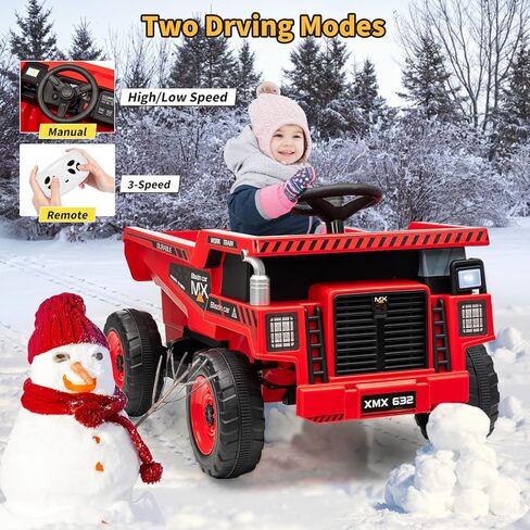 12V Ride On Dump Truck for Kids Electric Ride On Car Toy Toddlers 4 Wheeler Construction Vehicles with Remote Control, Dump Bed, Shovel, LED Lights, Music, for Kids 3-8, Red in Saudi Arabia