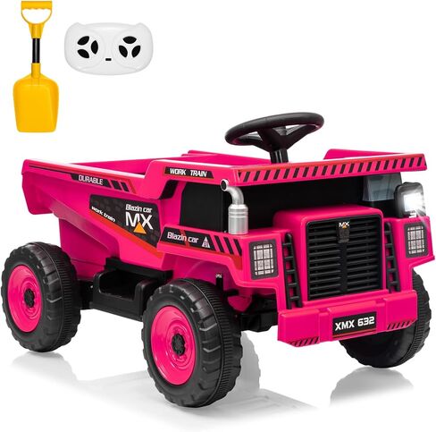 12V Ride On Dump Truck for Kids Electric Ride On Car Toy Toddlers 4 Wheeler Construction Vehicles with Remote Control, Dump Bed, Shovel, LED Lights, Music, for Kids 3-8, Red in Saudi Arabia