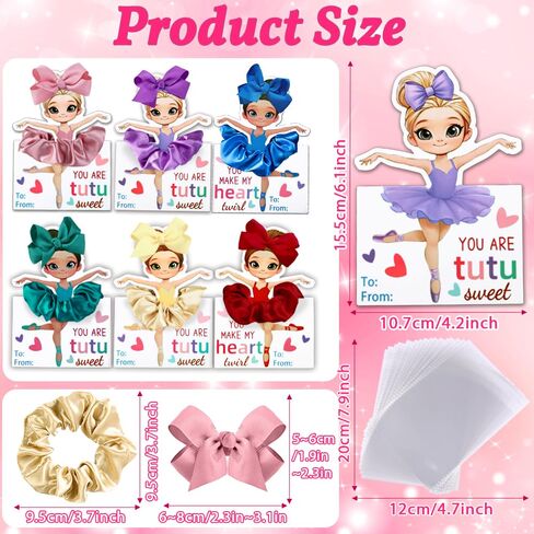 Valentines Day Gifts for Kids,24 Pack Ballerina Cards With Hair Scrunchies Bow Clips Hair Accessories Set Valentines Day Dance Recital Prizes Girls Classrooms Exchange Gifts Party Favor in Saudi Arabia