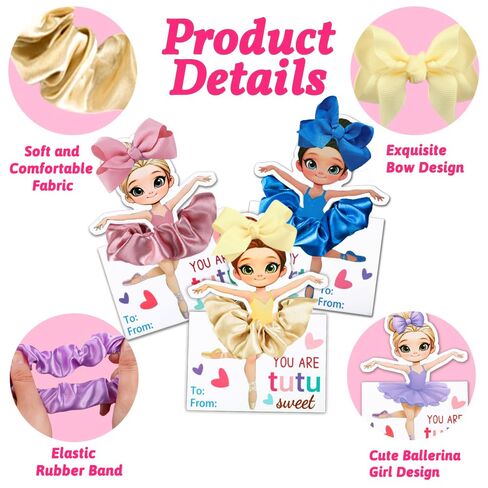 Valentines Day Gifts for Kids,24 Pack Ballerina Cards With Hair Scrunchies Bow Clips Hair Accessories Set Valentines Day Dance Recital Prizes Girls Classrooms Exchange Gifts Party Favor in Saudi Arabia