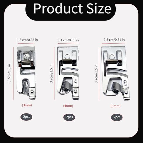 6Pcs Rolled Hem Presser Foot Set (3mm, 4mm, 6mm), Universal Low Shank Snap, On Hemming Foot for Sewing Machine Compatible with Singer, Brother, Janome, Babylock in Saudi Arabia