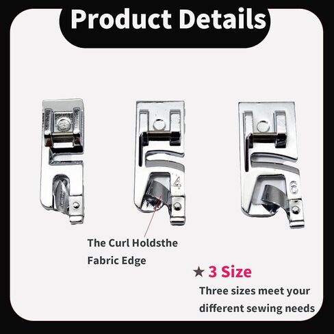 6Pcs Rolled Hem Presser Foot Set (3mm, 4mm, 6mm), Universal Low Shank Snap, On Hemming Foot for Sewing Machine Compatible with Singer, Brother, Janome, Babylock in Saudi Arabia