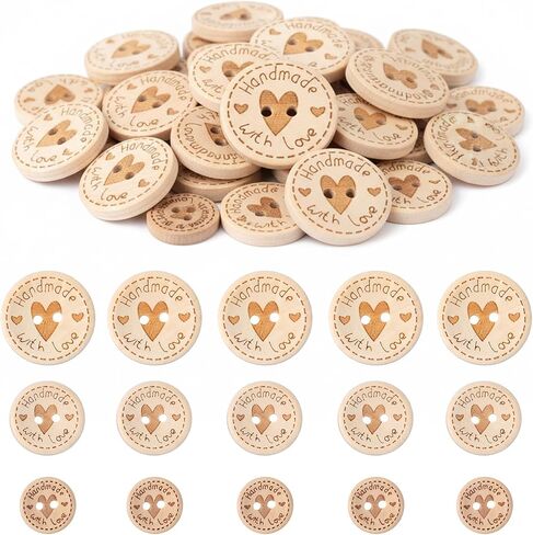 150 PCS Wooden Buttons for Crafts Handmade with Love Buttons 3 Size Craft Decor Wood Button for Sewing,Crafting, DIY Clothing Embellishment Accessories 2 Hole in Kuwait