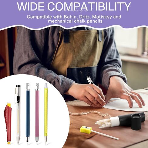 25 Pcs Chalk Pencil Refill Sets for Sewing Pen, 4mm, Tailors Sewing White Chalk Cartridge Refill Fabric Marking for Replacement Pen Quilting Embroidery DIY Crafts in Saudi Arabia
