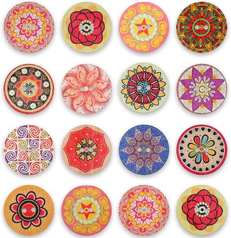 30Pcs 2" Large Wooden Buttons for Crafts Decorative 2 Hole Buttons for Clothes Big Wood Button 2 Inch Round Giant Jumbo Wooden Button for Sewing, 50mm Diameter, Mixed Pattern in Saudi Arabia