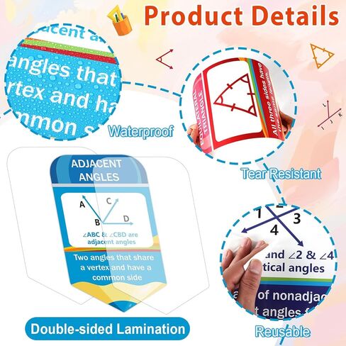 gisgfim Educational Math Posters Triangles Angles Posters for Elementary Middle School Mathematics Classroom Bulletin Board Decorations for Teachers Students Back to School Chalkboard Wall Decor in Saudi Arabia