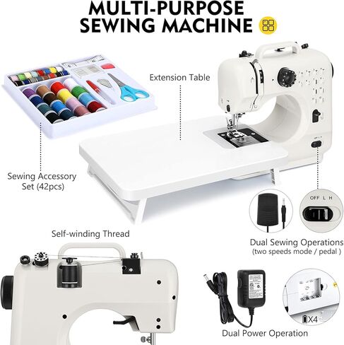 ماكينة خياطة محمولة من Magicfly، ماكينة خياطة صغيرة مكونة من 12 غرزة مدمجة للمبتدئين مع خياطة عكسية، 3 أقدام قابلة للاستبدال، طاولة تمديد، مجموعة ملحقات، أزرق in Kuwait