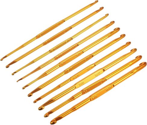 Double End Crochet Hooks 2/0 to 10/0 Aluminum Golden Tone Knitting Needles Crocheting Stitch for DIY Weave Craft Yarn 10Pcs in Saudi Arabia