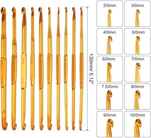 Double End Crochet Hooks 2/0 to 10/0 Aluminum Golden Tone Knitting Needles Crocheting Stitch for DIY Weave Craft Yarn 10Pcs in Saudi Arabia