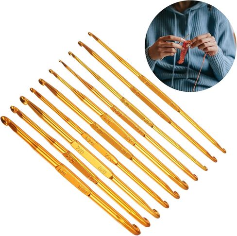 Double End Crochet Hooks 2/0 to 10/0 Aluminum Golden Tone Knitting Needles Crocheting Stitch for DIY Weave Craft Yarn 10Pcs in Saudi Arabia