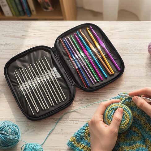 Crochet Hooks Kit for Beginners Adults-22 Pcs Portable Ergonomic Yarn Crochet Hooks with Case for Home Travel Knitting in Saudi Arabia