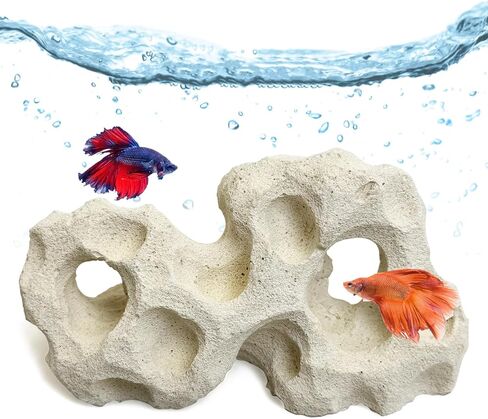 Small Aquarium Cave Ceramic Betta Fish Hideout Fish Tank Decoration Realistic Betta Habitat Shelter for Cichlid Crayfish Shrimp Hiding Resting (6.62" x 3.54" x 2.75") in Kuwait