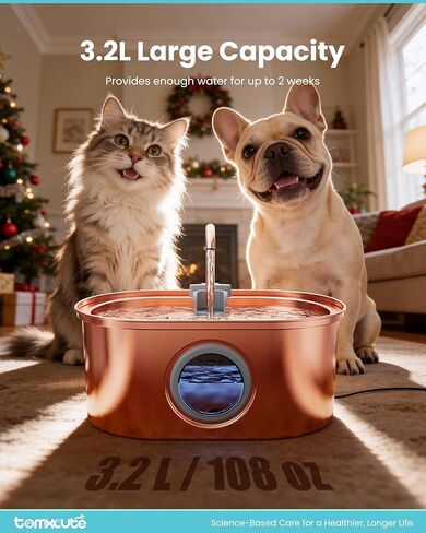 tomxcute Copper Cat Water Fountain-3.2L/108oz Cat Fountain for Drinking, Quiet Automatic Drinking Fountain for Cats, Dogs, Multiple Pets in Kuwait