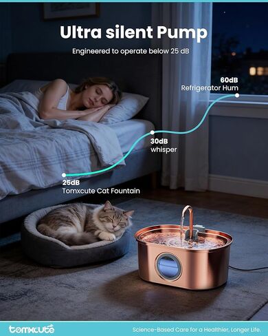 tomxcute Copper Cat Water Fountain-3.2L/108oz Cat Fountain for Drinking, Quiet Automatic Drinking Fountain for Cats, Dogs, Multiple Pets in Kuwait