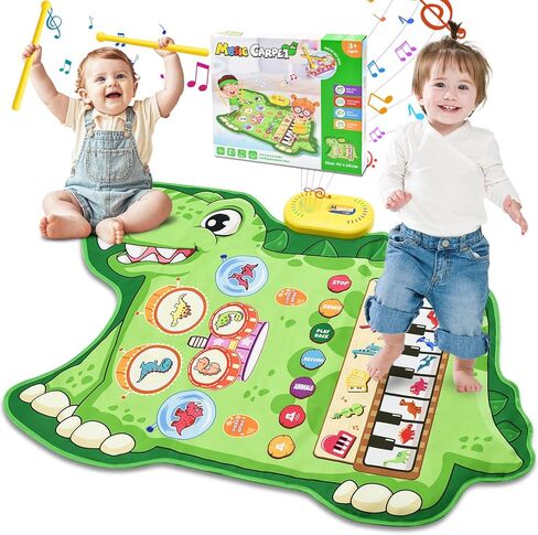 Cyiecw 3-in-1 Dinosaur Musical Mat, Piano Drum Play Mat Gifts for 1 2 3 Year Old Girls, Sensory Early Educational Musical Learning Toys for Baby Boys, Birthday Gift for Toddlers 1-5 Years Old in Kuwait