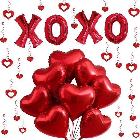 62 قطعة من بالونات XOXO باللون الأحمر على شكل قلب مع ديكور معلق على شكل قلب لتزيين حفلات الزفاف في عيد الحب in Kuwait