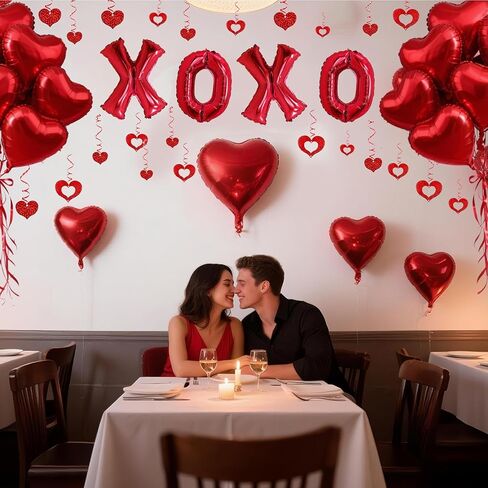 62 قطعة من بالونات XOXO باللون الأحمر على شكل قلب مع ديكور معلق على شكل قلب لتزيين حفلات الزفاف في عيد الحب in Kuwait