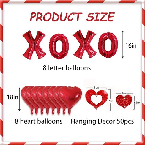 62 قطعة من بالونات XOXO باللون الأحمر على شكل قلب مع ديكور معلق على شكل قلب لتزيين حفلات الزفاف في عيد الحب in Kuwait