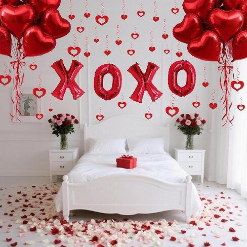 62 قطعة من بالونات XOXO باللون الأحمر على شكل قلب مع ديكور معلق على شكل قلب لتزيين حفلات الزفاف في عيد الحب in Kuwait