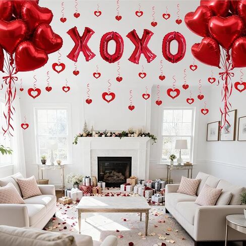 62 قطعة من بالونات XOXO باللون الأحمر على شكل قلب مع ديكور معلق على شكل قلب لتزيين حفلات الزفاف في عيد الحب in Kuwait