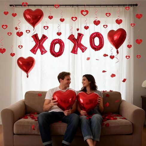 62 قطعة من بالونات XOXO باللون الأحمر على شكل قلب مع ديكور معلق على شكل قلب لتزيين حفلات الزفاف في عيد الحب in Kuwait