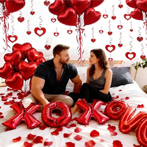 62 قطعة من بالونات XOXO باللون الأحمر على شكل قلب مع ديكور معلق على شكل قلب لتزيين حفلات الزفاف في عيد الحب in Kuwait