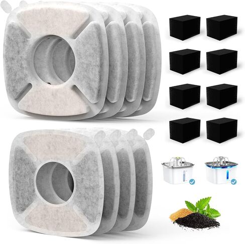 Cat Water Fountain Filter Pet Drinking Fountain Filter, Compatible with 67/95/135/85oz Automatic Pet Dispenser, Triple Filtration Dog Fountain Filter, 4 Pack (4 Carbon Filters+4 Sponge Filters) in Saudi Arabia