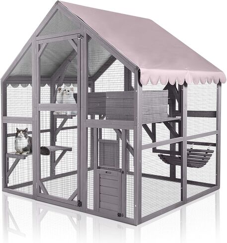 GUTINNEEN Catio Outdoor Cat Enclosures Wooden Cat House with Rest Houses, Platforms, Bridge, and Waterproof UV Cover - 55" D in Saudi Arabia