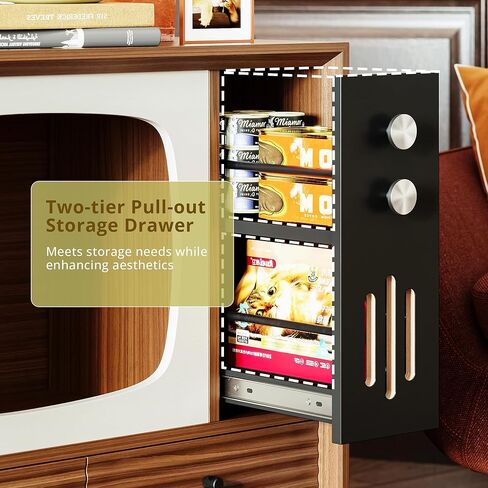 IRONCK بيت القطط للداخلية، شقة خشبية عتيقة على شكل تلفزيون مع أدراج، أثاث للقطط وطاولة جانبية لغرفة المعيشة وتزيين غرفة النوم، خشب الجوز in Kuwait