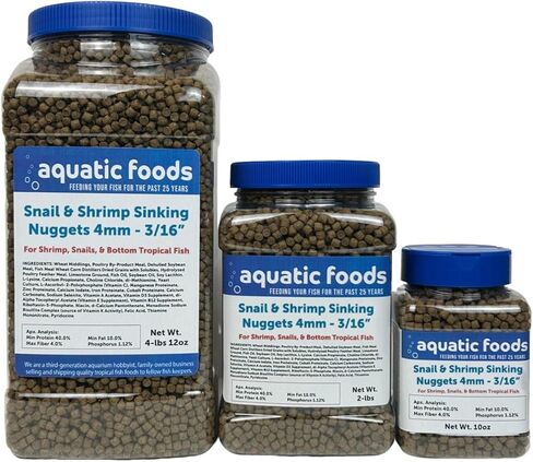 شركة Aquatic Foods Inc. الحلزون والروبيان 4 مم - 3/16 غرق 40% شذرات بروتين للقواقع والروبيان وأكسولوتل والسلمندر وجميع الأسماك الاستوائية السفلية... برطمان 10 أونصة in Saudi Arabia