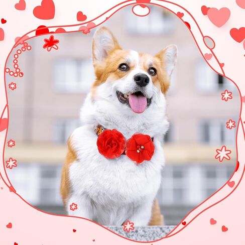 Hoteam 100 Pcs Dog Flower Collar Bows Pet Multicolor Bow Charms Set with Elastic Rubber Band for Summer Party Dogs Puppy Cat Pet Grooming Accessories in Saudi Arabia