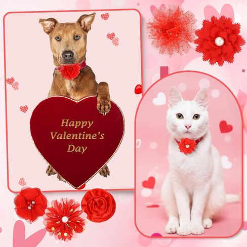 Hoteam 100 Pcs Dog Flower Collar Bows Pet Multicolor Bow Charms Set with Elastic Rubber Band for Summer Party Dogs Puppy Cat Pet Grooming Accessories in Saudi Arabia
