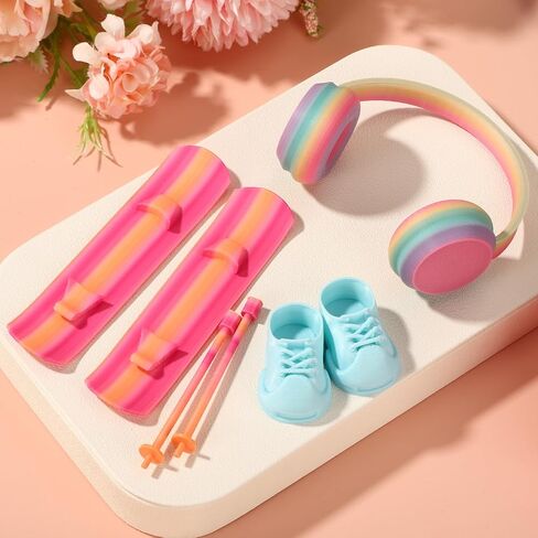 Doll Ski Accessories Set, Snowshoes Snowboard Ski Poles & Headphone Stylish Winter 17cm Dolls Outfit Accessories Collectors Gift in Saudi Arabia