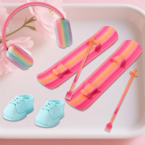 Doll Ski Accessories Set, Snowshoes Snowboard Ski Poles & Headphone Stylish Winter 17cm Dolls Outfit Accessories Collectors Gift in Saudi Arabia