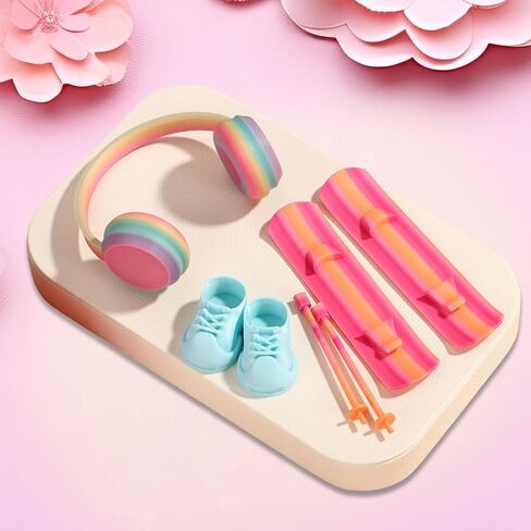 Doll Ski Accessories Set, Snowshoes Snowboard Ski Poles & Headphone Stylish Winter 17cm Dolls Outfit Accessories Collectors Gift in Saudi Arabia