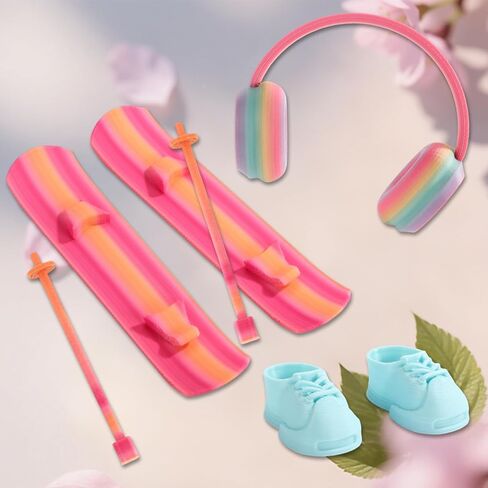 Doll Ski Accessories Set, Snowshoes Snowboard Ski Poles & Headphone Stylish Winter 17cm Dolls Outfit Accessories Collectors Gift in Saudi Arabia