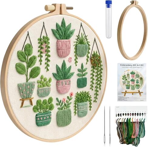 مجموعات التطريز ZCXETP للمبتدئين، مجموعة التطريز نمط النبات الأخضر للمبتدئين، طقم التطريز المبتدئين مناسبة لعشاق الحرف اليدوية ومناسبات الهدايا in Kuwait