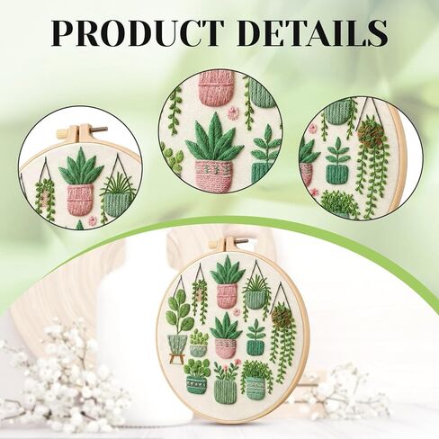مجموعات التطريز ZCXETP للمبتدئين، مجموعة التطريز نمط النبات الأخضر للمبتدئين، طقم التطريز المبتدئين مناسبة لعشاق الحرف اليدوية ومناسبات الهدايا in Kuwait
