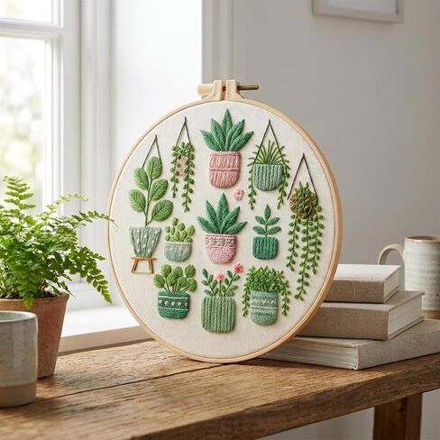 مجموعات التطريز ZCXETP للمبتدئين، مجموعة التطريز نمط النبات الأخضر للمبتدئين، طقم التطريز المبتدئين مناسبة لعشاق الحرف اليدوية ومناسبات الهدايا in Kuwait
