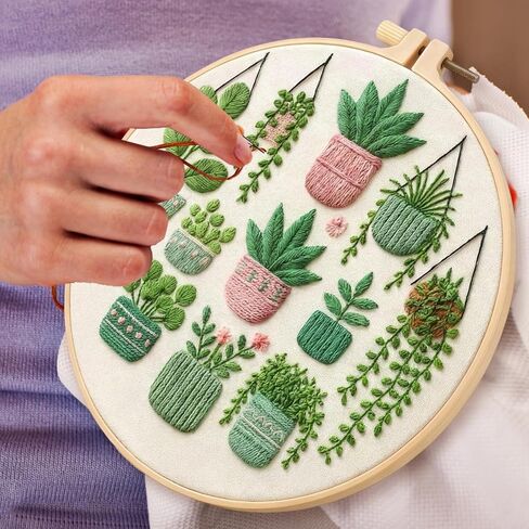 مجموعات التطريز ZCXETP للمبتدئين، مجموعة التطريز نمط النبات الأخضر للمبتدئين، طقم التطريز المبتدئين مناسبة لعشاق الحرف اليدوية ومناسبات الهدايا in Kuwait