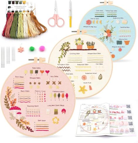AmoraDec Embroidery Kit for Beginners Adults,Easy Stamped Cross Stitch Hand Embroidery Starter Kit with Video Tutorials,Floral Patterns Needle Point Kits,Fun DIY Craft Gift Set for Women's Hobbies in Saudi Arabia