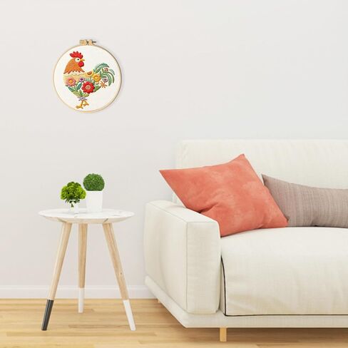 ElevateTech Funny Animal Embroidery Kits for Beginners Adults Cross Stitch Kits with Rooster and Flower Pattern DIY Needlepoint Starter Kit with Embroidery Cloth Hoops Threads for Craft Lover in Saudi Arabia