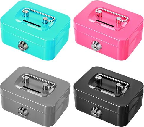 4 Pieces Money Box Cash Box with Lock and Slot Steel Organizer Piggy Bank Metal Coin Bank Gifts for Christmas New Year, Without Money Tray(Black, Green, Gray, Pink) in Saudi Arabia