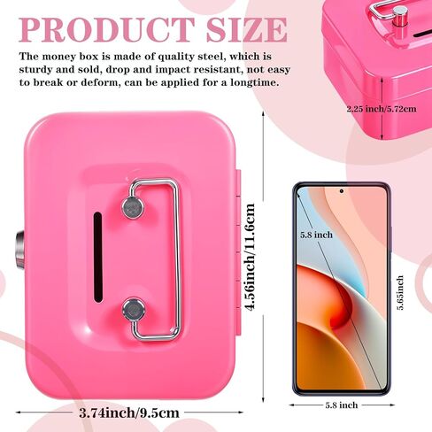 4 Pieces Money Box Cash Box with Lock and Slot Steel Organizer Piggy Bank Metal Coin Bank Gifts for Christmas New Year, Without Money Tray(Black, Green, Gray, Pink) in Saudi Arabia