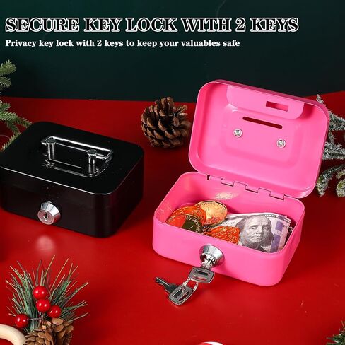 4 Pieces Money Box Cash Box with Lock and Slot Steel Organizer Piggy Bank Metal Coin Bank Gifts for Christmas New Year, Without Money Tray(Black, Green, Gray, Pink) in Saudi Arabia