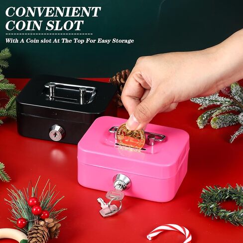 4 Pieces Money Box Cash Box with Lock and Slot Steel Organizer Piggy Bank Metal Coin Bank Gifts for Christmas New Year, Without Money Tray(Black, Green, Gray, Pink) in Saudi Arabia